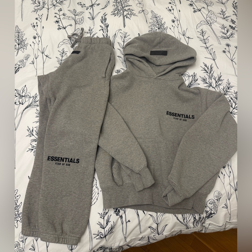 Essentials Heather Gray Hoodie and Joggers kids size 8
